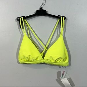 NWT electric yellow green triangle double strap cross back bikini top